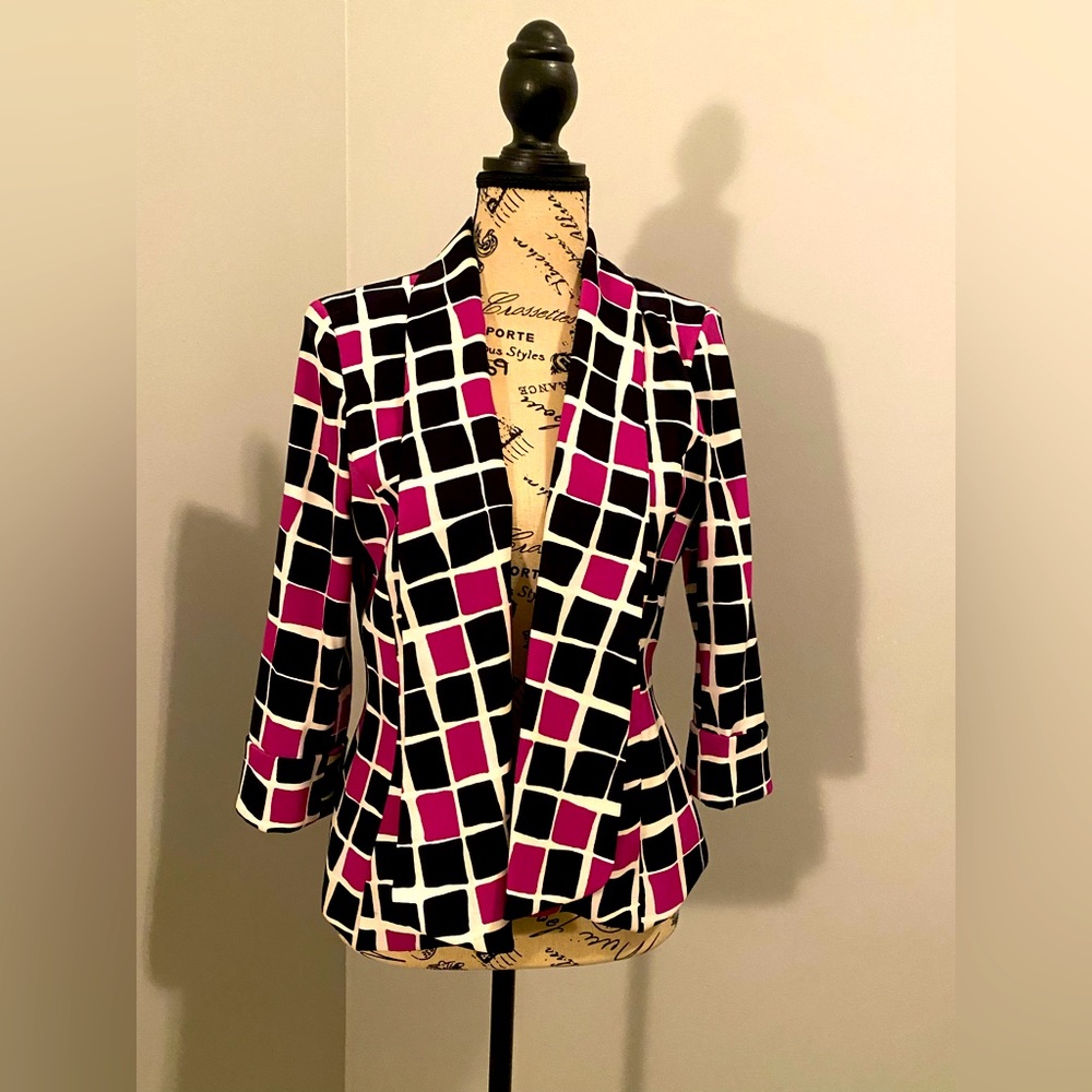 Kasper purple/black/white print blazer, sz 4